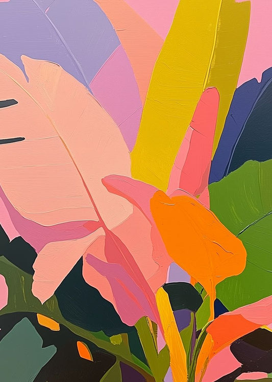 Folhas Tropicais em Rosa e Amarelo