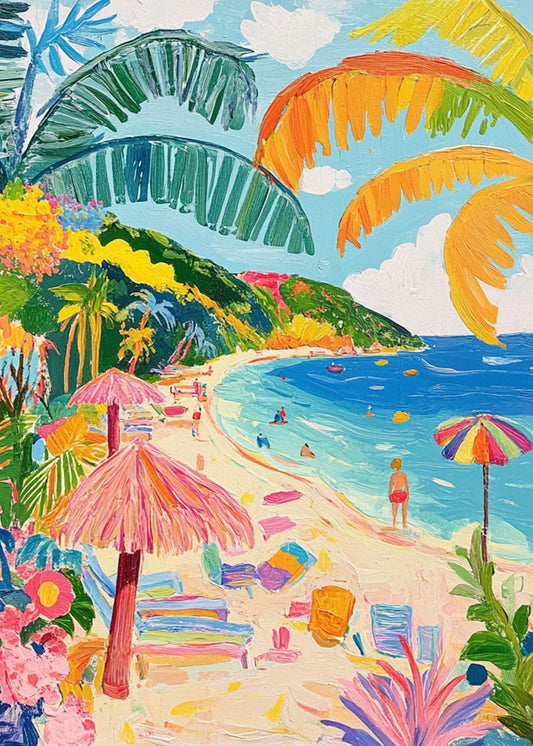 Praia Colorida com Guarda-Sóis